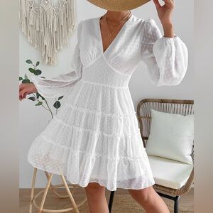Elegant White Long-Sleeve Dress